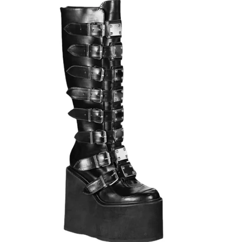 Nuovo stile punk stivali lunghi con tacco spesso scarpe da donna calzature da donna di moda europea e americana di grandi dimensioni