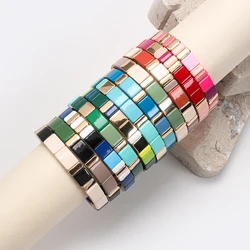 ZMZY 2025 jewellery New Design Elatic Rainbow Bracelets For Women Square Beads Bracelets Bohemian Metal Bangle Colorful Jewelry