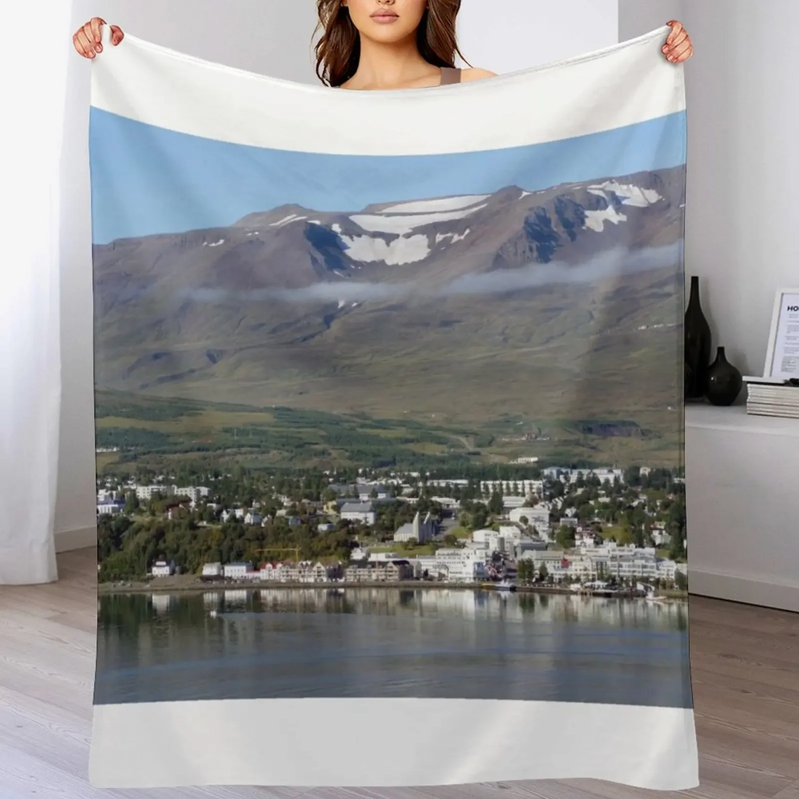 

Akureyri, Iceland, Panorama Throw Blanket Soft Solid Color Blanket for Couch Bed