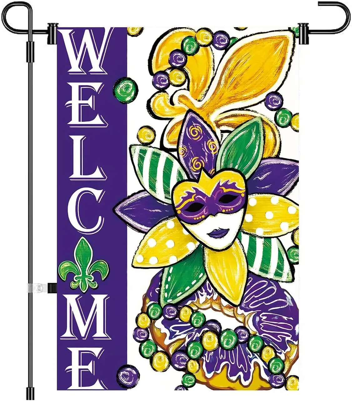 12x18 inch Welcome Banner With Holiday Masks, Beading，Doughnut Mardi Gras Celebration Garden Flag For Outdoor Yard lawn Outd uui