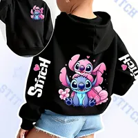 Disney Fashion Comfortable Angel Monster Pocket Sport Pullover Cute Playful Stitch Girl Children Warm Autumn Winter Cartoon Top
