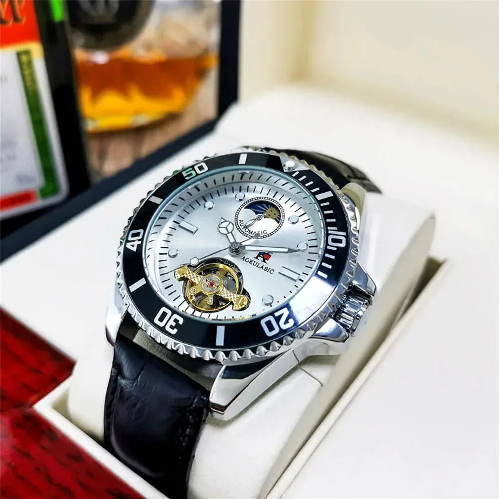 AOKULASIC Man Mechanical Watches Self winding Sports Skeleton Watch Men Waterproof Luminous WristWatch Watches Hombres