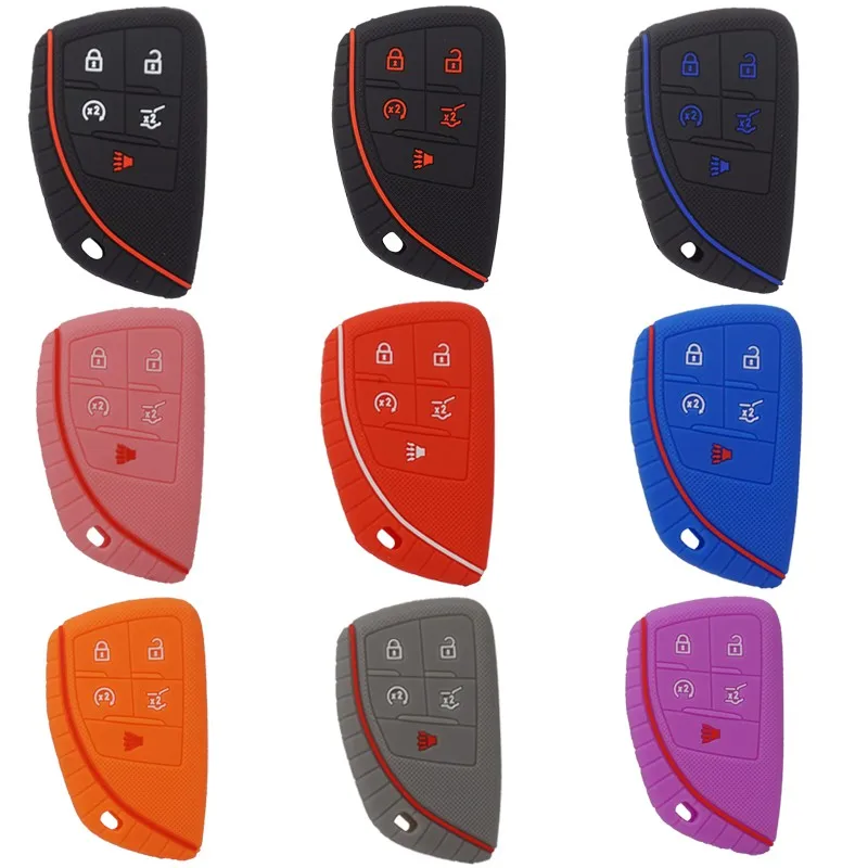 Cocolockey Silicone Car Key Remote Cover Case Fob for Chevrolet Corvette Suburban Tahoe for Cadillac CT4 CT5 Smart Key 5 Button