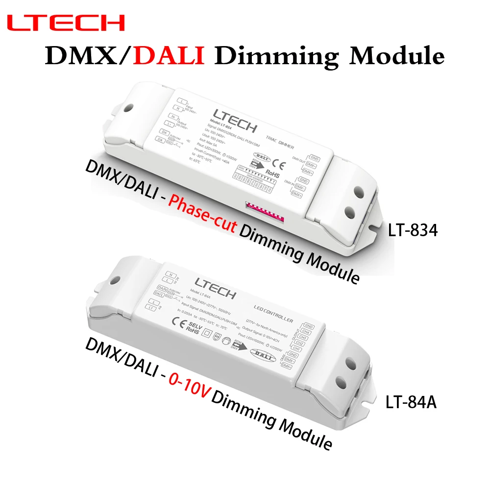 

LTECH DALI Control Module DMX / DALI Phase-cut Dimming Module LT-834 0~100% Dimming 0-10V Dimming Module LT-84A For LED Light