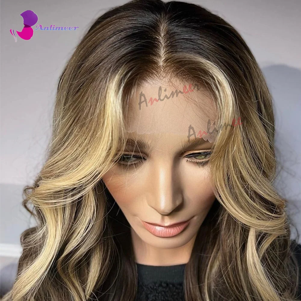 Peluca resaltada rubia miel Balayage para mujer, pelucas delanteras de encaje, Base de seda, pelucas frontales de encaje 360, peluca de encaje