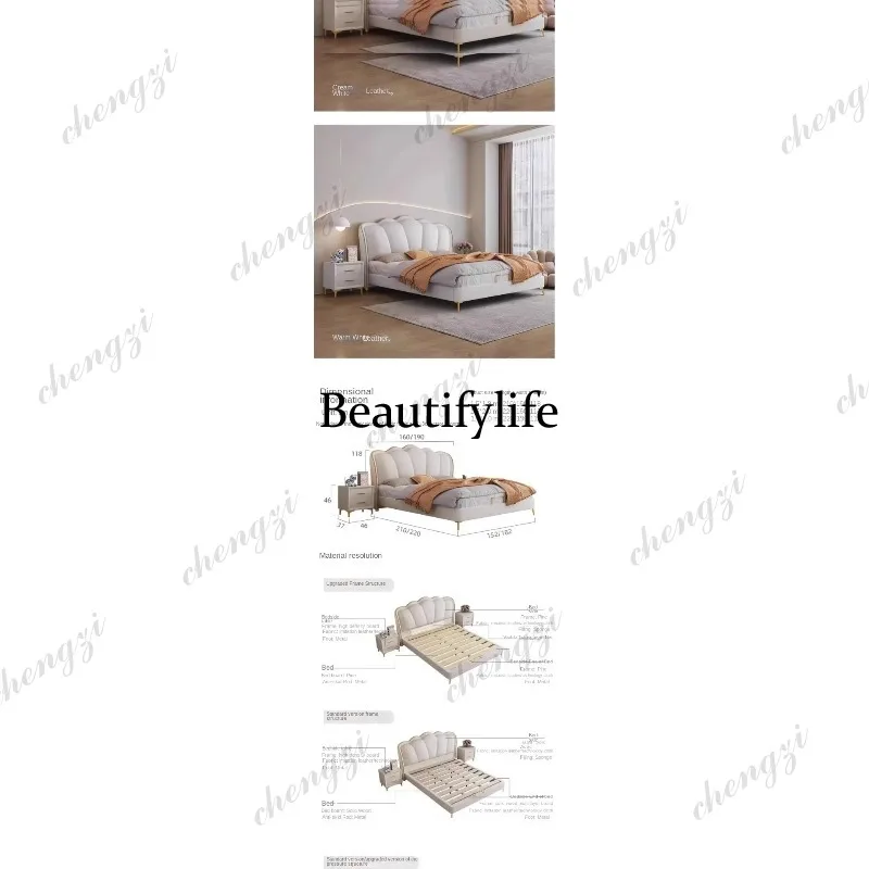 Shelves Queen Size Double Bed King Size Villa Safe White Luxury Twin Bed Frame Headboard Platform Cama De Matrimonio Furniture