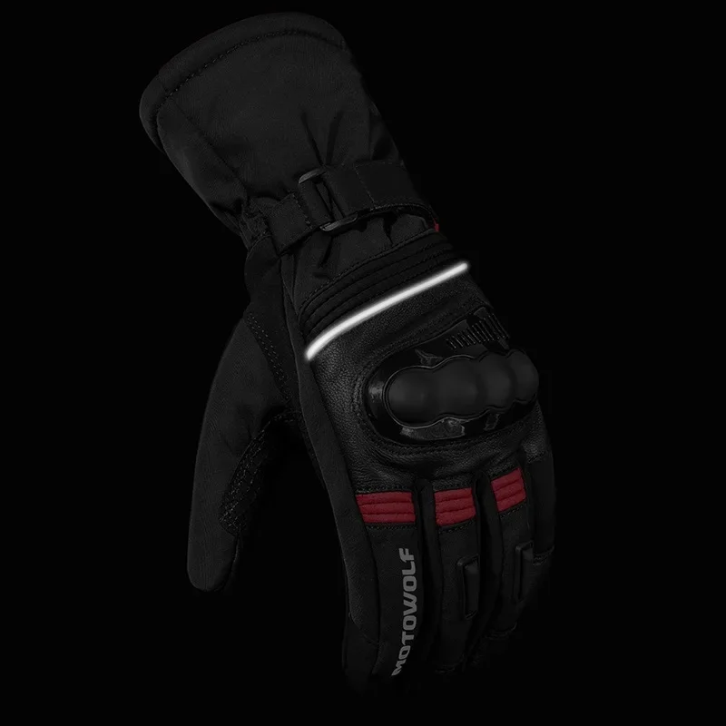 Motowolf Men Winter Fleece Lined Thermal Leather Motorcycle Gloves Waterproof Windproof Shock Protective Biker Riding Equipment