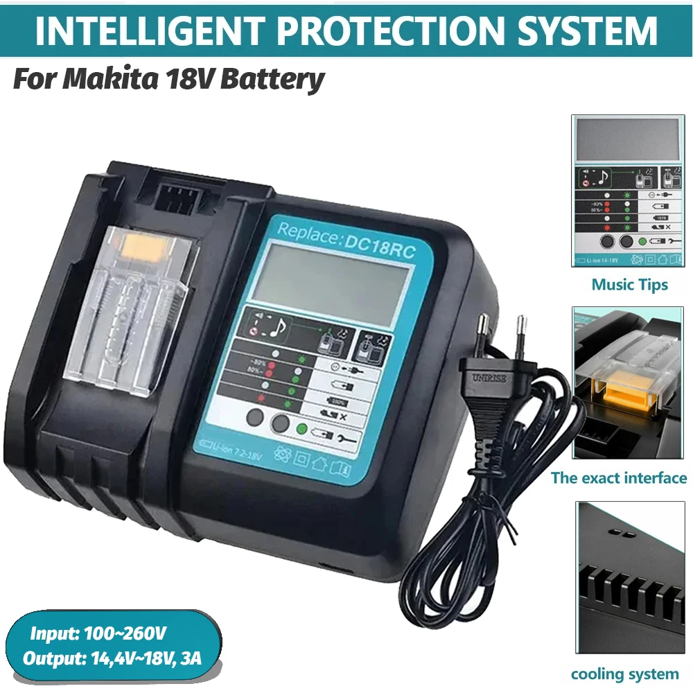 

Replacement for Makita 14.4V - 18V Fast Battery Charger DC18RC for Makita Li-ion Battery DC18RD DC18RE DC18SF BL1860