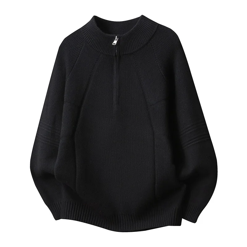 Semi-zipper Sweater Men's Versatile Knitted Sweater Autumn And Winter Autumn And Winter With Semi-turtleneck Business