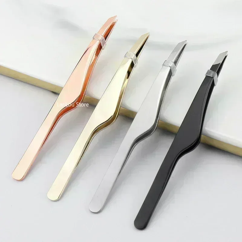 Stainless Steel Hair Point Tip Eyebrow Tweezers SlantRemoval Tweezers Tip Flat Tip Rose Gold Silver Black Cosmetic Makeup Tools