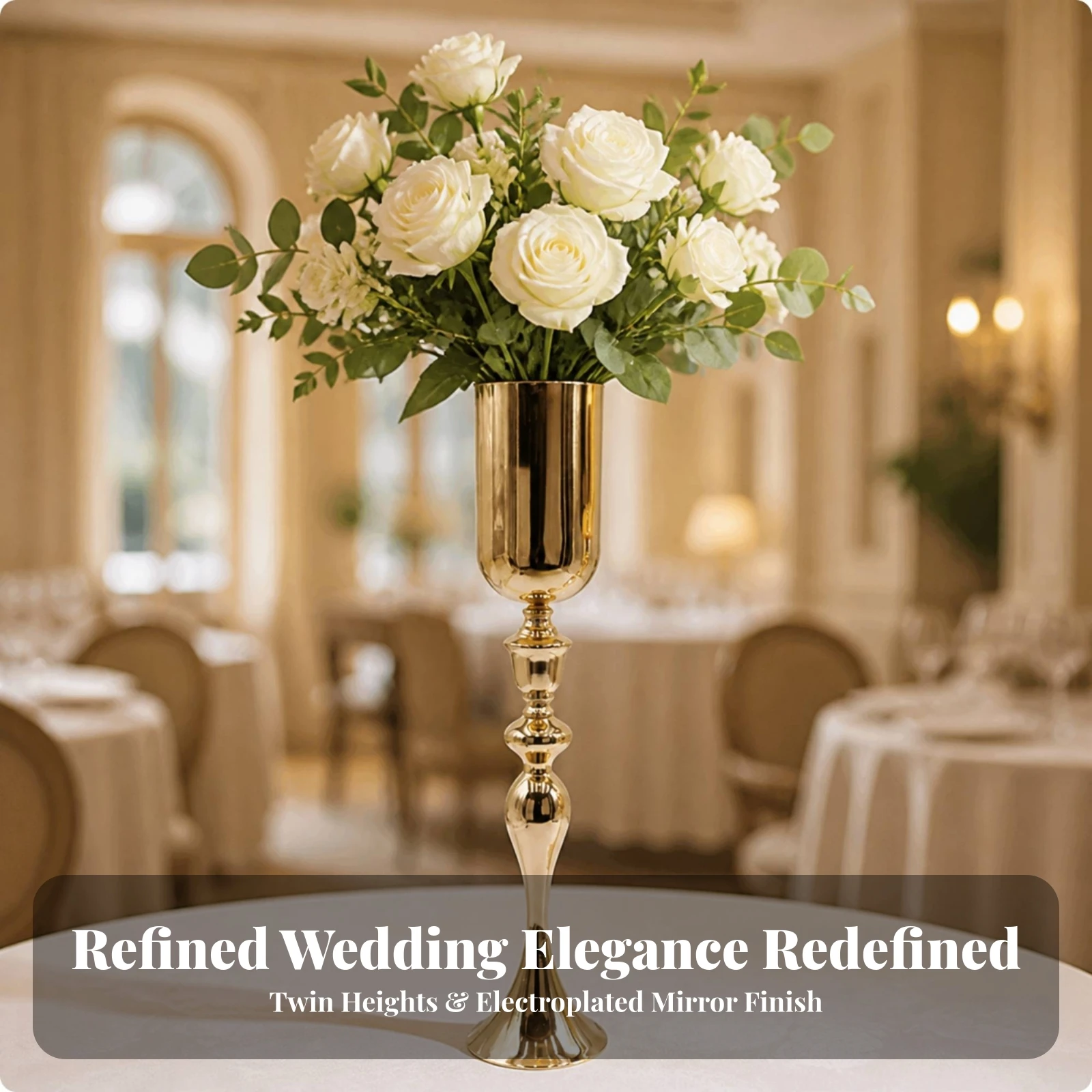 Pedestal Vase Metalized Centerpiece Riser Floral Display Vessel Elegant Flower Vase with Pedestal Electroplated