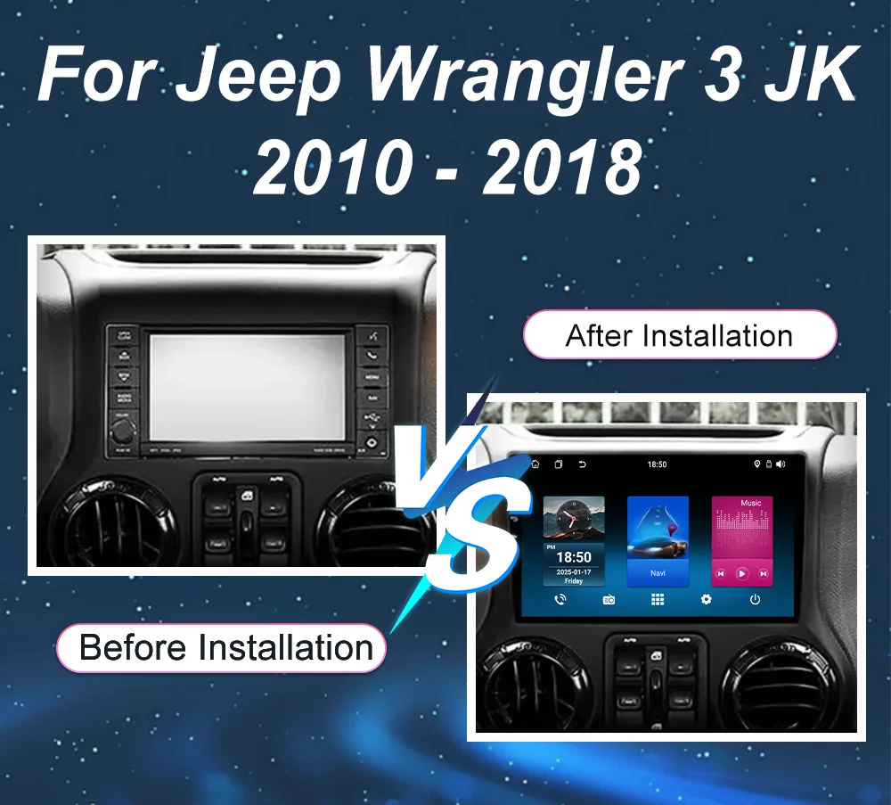 Car Android 15 Radio Stereo For Jeep Wrangler 3 JK 2010-2018 Auto Multimedia Player GPS Navigation High-Performance CPU NO 2DIN