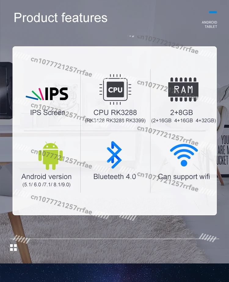 شاشة إعلانات 10.1 بوصة RK3288 2 + 8 جيجابايت 1280*800 واي فاي IPS شاشة صلبة مثبتة على الحائط/سطح المكتب تابلت أندرويد صناعي #4
