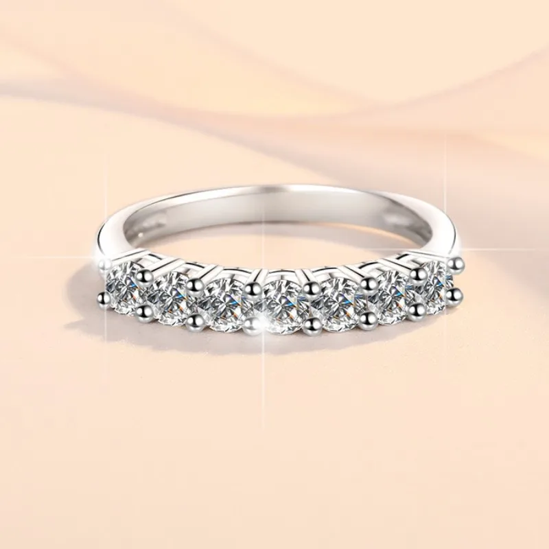 S925 sterling silver women's ring, Mosang stone , seven star row ring, crown stacked ring, fashionable wedding jewelry