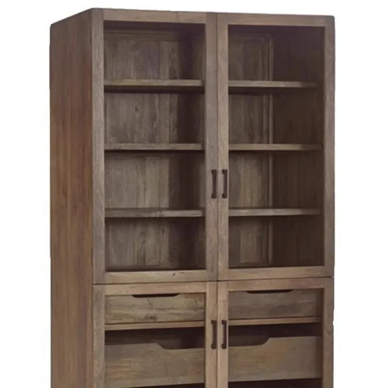 Nordic office study solid wood bookcase household living room floor partition screen retro multi-functional log bookshelf