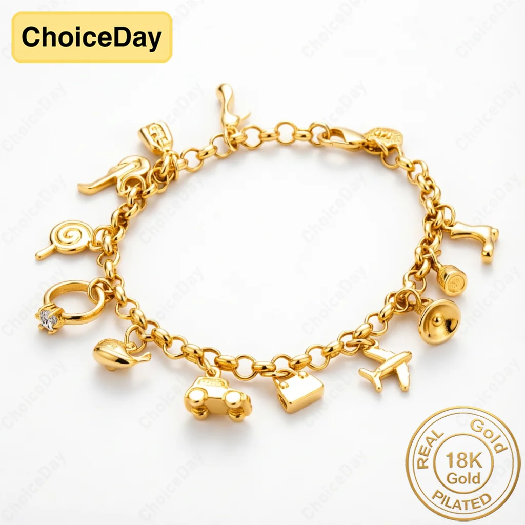 18K Gold Plated Airplane/Car/High Heel Shoe Bracelet for Women - Fashionable Gift, Wedding Party Jewelry Accessories