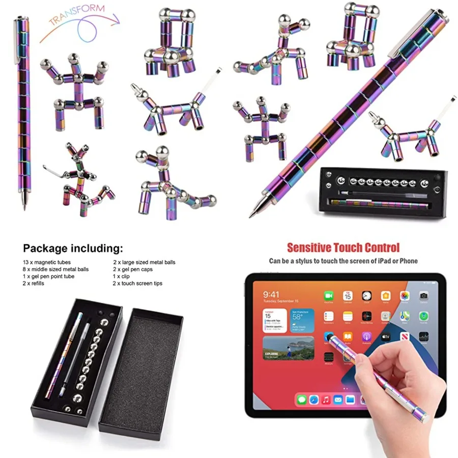 

Игрушечная ручка HKDGYHON, декомпрессионная магнитная металлическая ручка для снятия стресса и веселья, многофункциональная шариковая ручка для письма с красочным рисунком