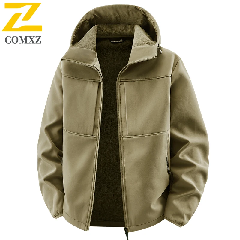 

2025 New Men's Assault Jacket Soft Shell Fleece Warm Windproof Waterproof Workwear Hooded Jacket Outdoor Camping Hunting Jacket