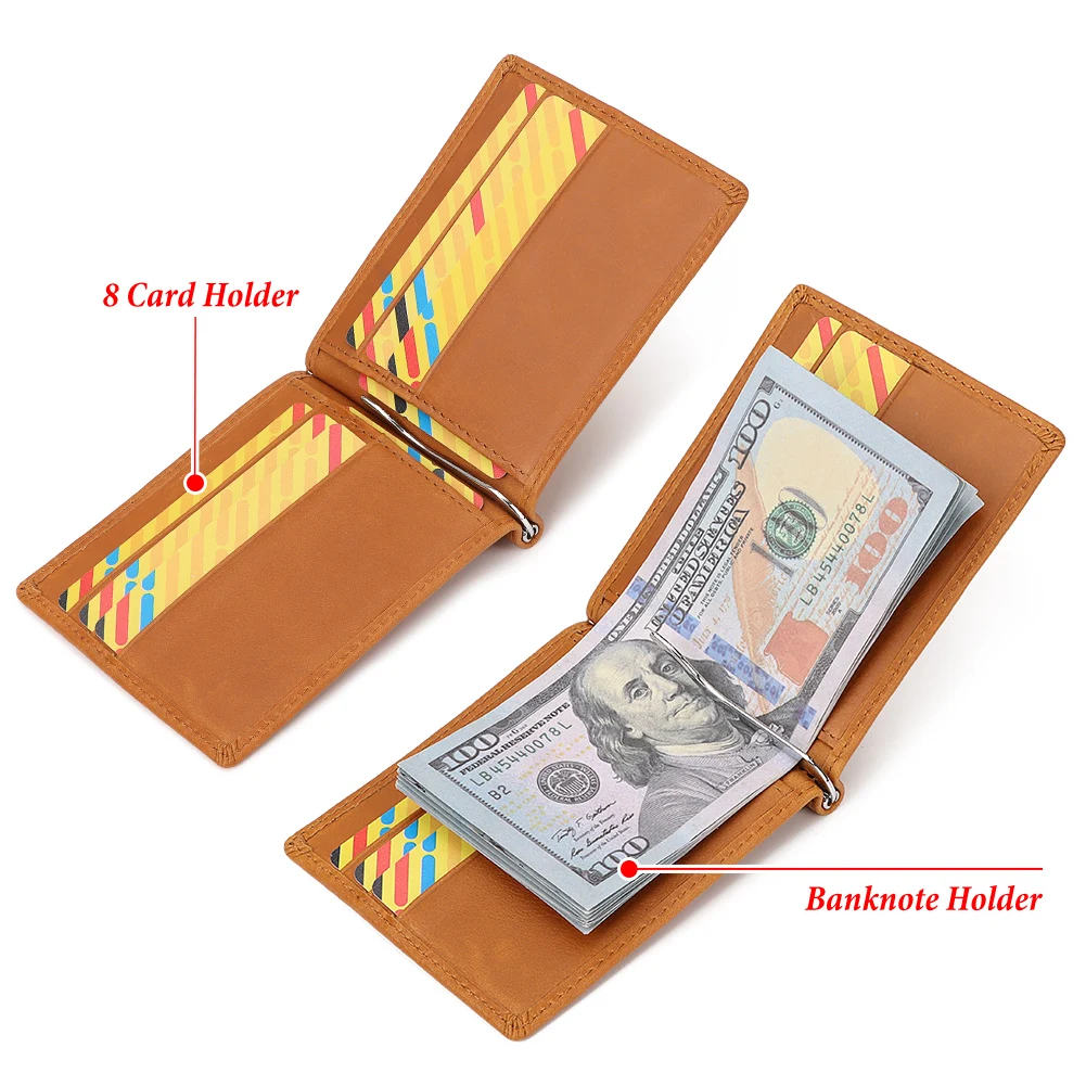 Mens Slim Wallet with Money Clip Thin Bifold Genuine Leather Front Pocket RFID Blocking Card Holder Minimalist Male Cash Holder