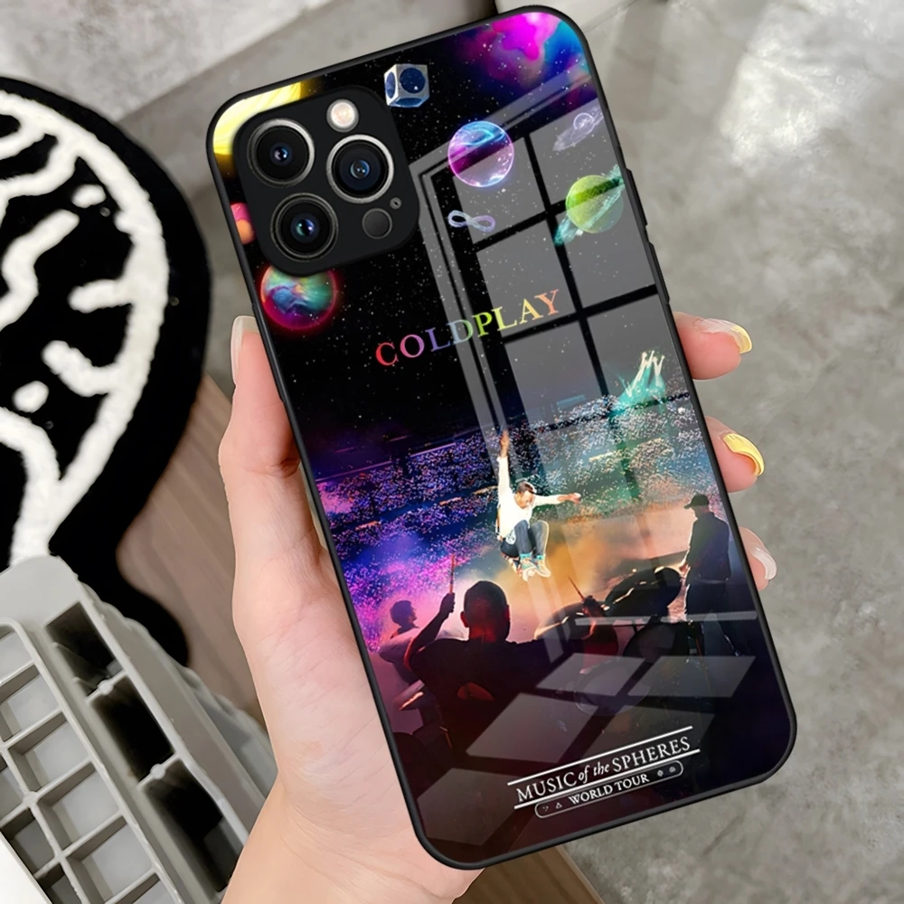 C-Coldplay Band Phone Case for iPhone 15 Pro 14 13 12 11 Mini X XS XR Max 6 8 Plus SE 2020 Glass Design Cove