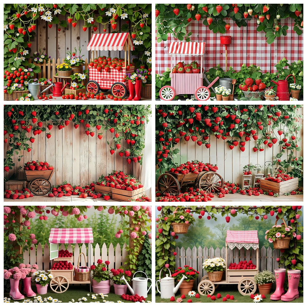 

Red Strawberry Store Photography Background Flower Basket Decoration Backdrop Baby Shower Newborn 1st Birthday Prom Supplies