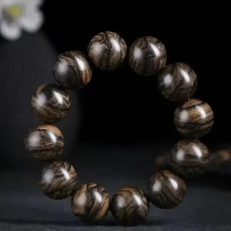 

Natural Vietnam avarwood bracelet male tiger leather pattern crafts 2.5 2.0 Buddha beads authentic high-grade jewelry