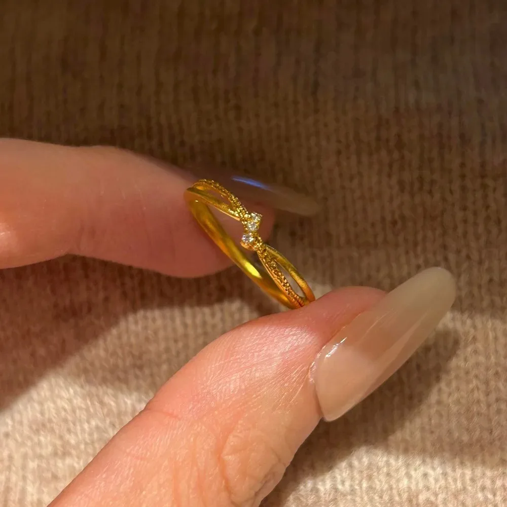 Retro Chinese Style Bow Knot Zircon Ring 925 Sterling Silve Gold Tone Brushed Adjustable Princess Rings for Women Sweet Jewelry