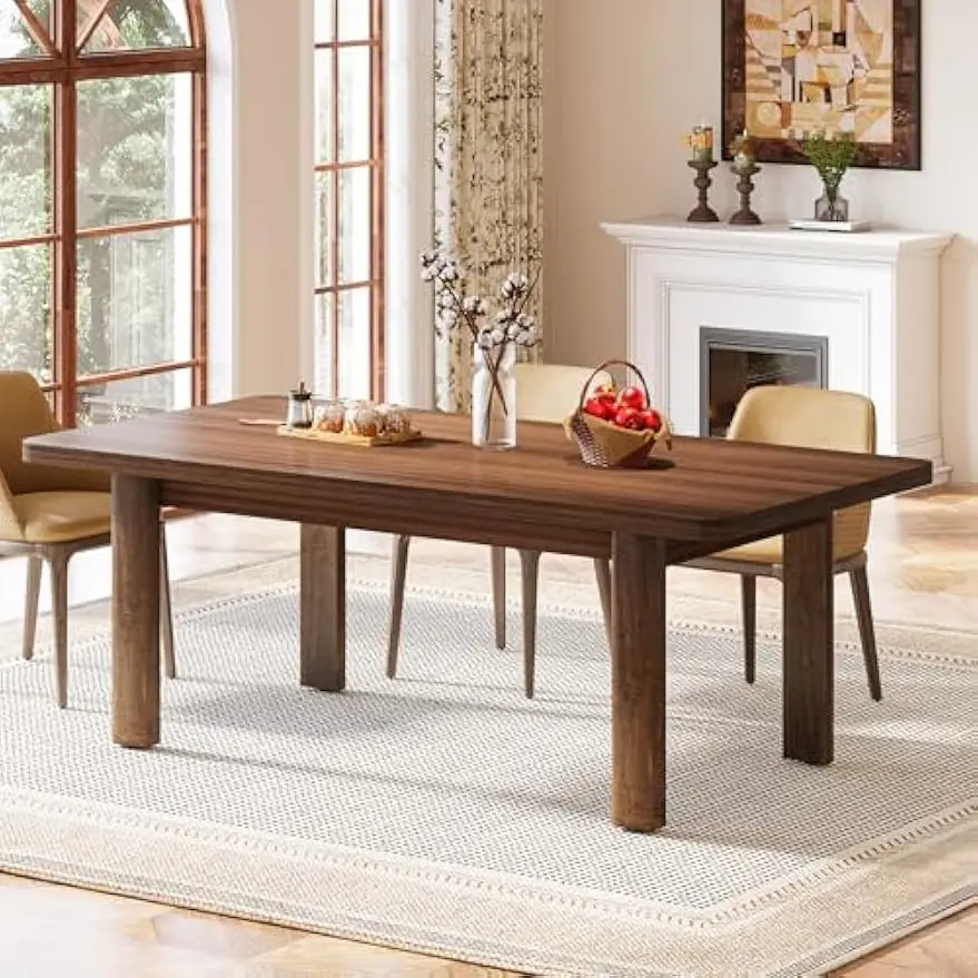 Mesa de comedor de madera para 4-6 personas, mesa de cocina de granja de 63 pulgadas con patas de madera maciza, mesa de cena Rectangular para