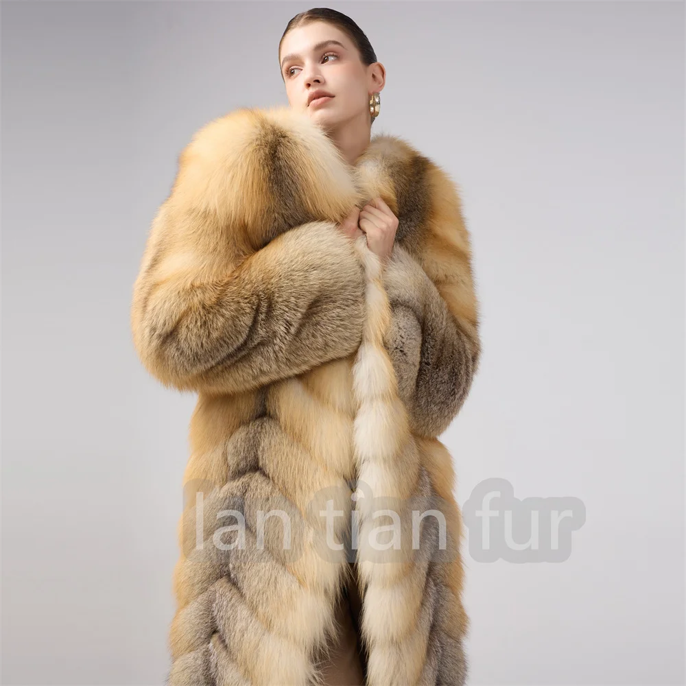 New Fashion Thick Warm Soft Ladies Real Fur Overcoat Long Style Wholesale Luxury Custom Full Skin Winter Women Fox Fur Coat