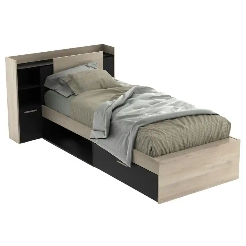 Youth Life bed with headboard Oak Kronberg black 90x190-200 Cm