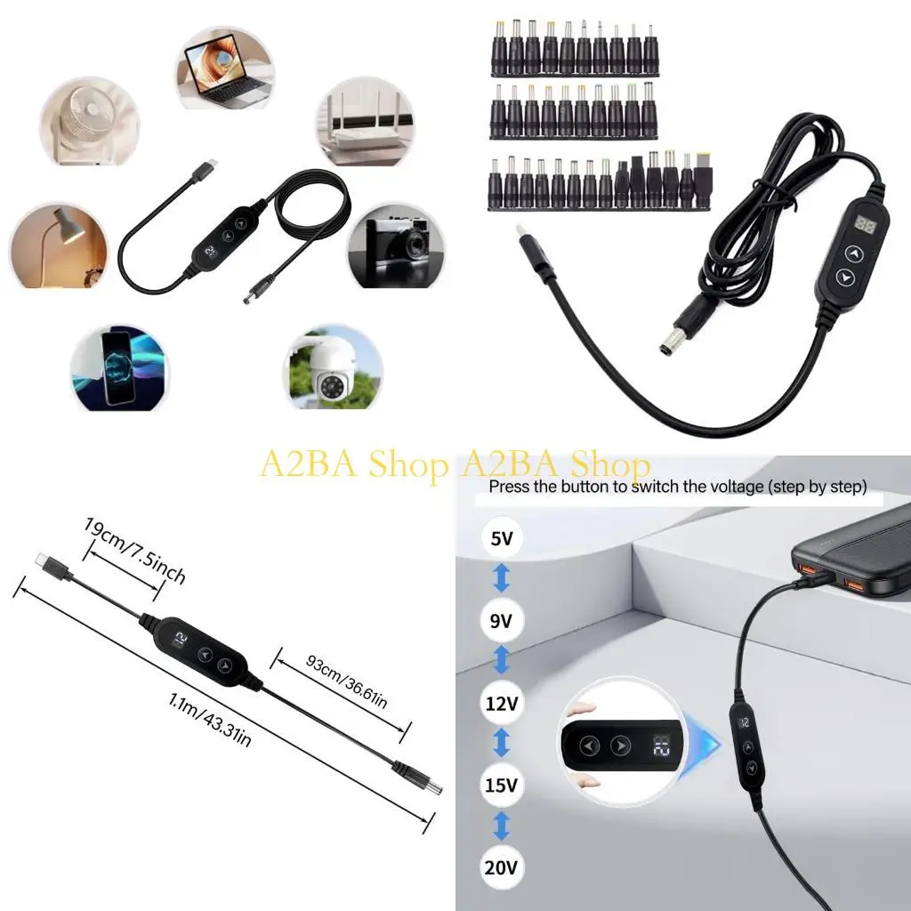 

A2BA Быстрая зарядка DC5525 Шнур питания от 5 В до 20 В с регулируемым напряжением для ноутбуков, принтеров, маршрутизаторов и C