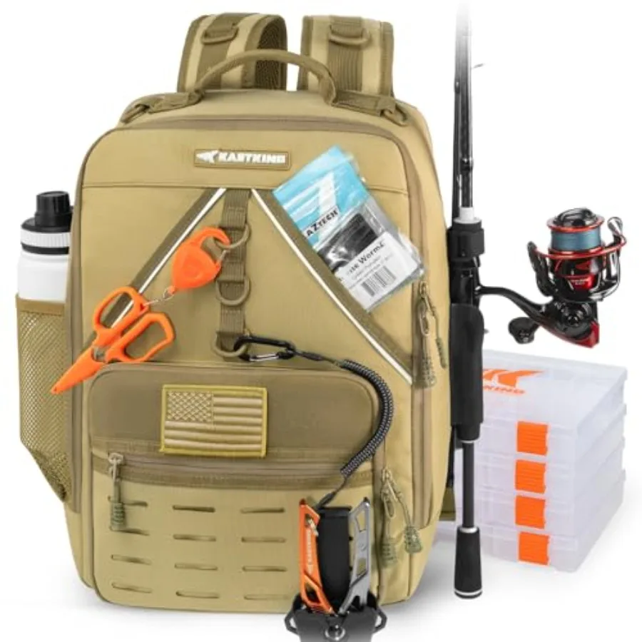 

Рюкзак для рыболовных снастей KarryAll с держателем для удочек, 4 коробками для снастей, сумка для хранения снастей 40/26 л, для рыболовного снаряжения и оборудования