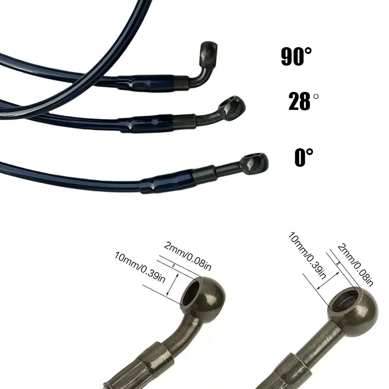 Tubo de freio hidráulico de motocicleta reforçado AN3 tubo de embreagem de freio trançado de aço inoxidável M10 0 °   28 °   90 °   Mangueira de freio de motocross 1/8