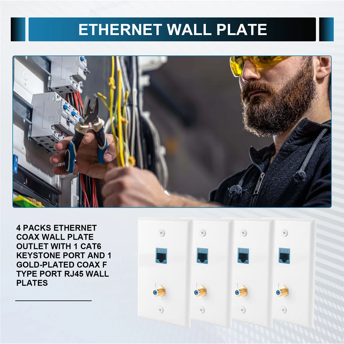 

SCLS 4 Packs Ethernet Coax Wall Plate Outlet with 1 Cat6 Port and 1 Gold-Plated Coax F Type Port RJ45 Wall Plates