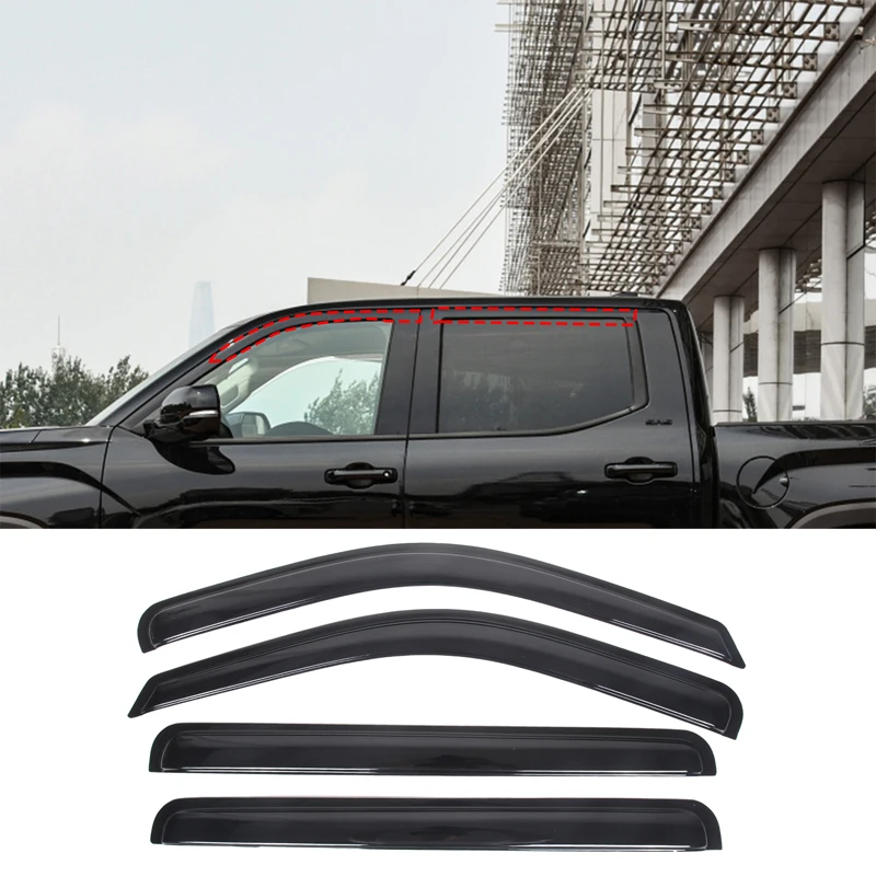 For 2022-2023 Toyota Tundra ABS Black Car Side Window Rain Shield Sunshield Window Deflector Rain Guards Car Accessories 4Pcs