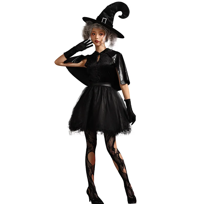 Halloween Hexenkostüm mit Ahle und Haken k Fem Zaubererrock Magische Hexe Rollenspiel Bühnenaufführung Kleidung Damen