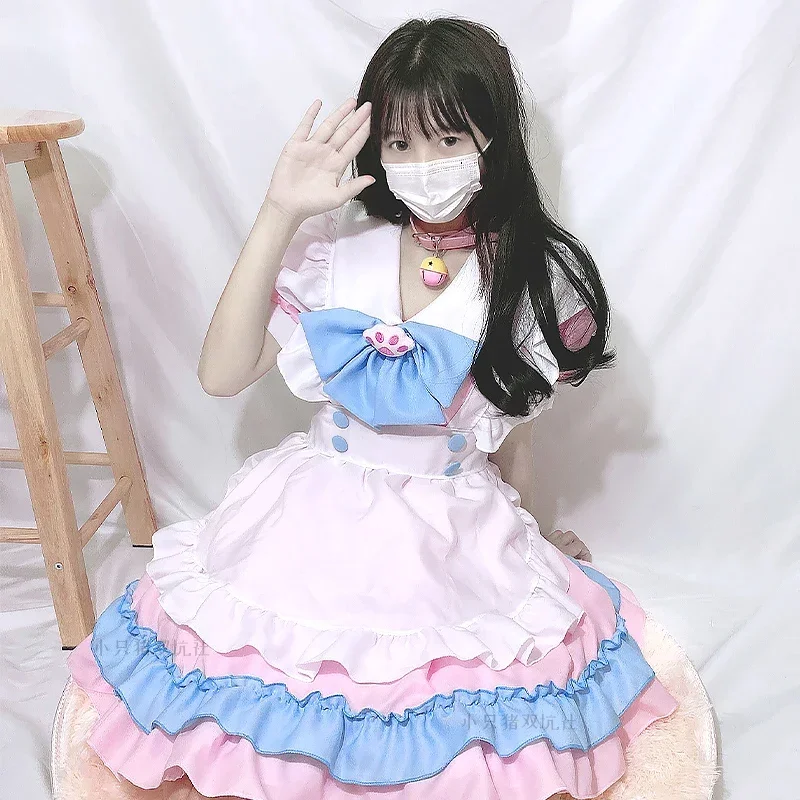 Japońskie Kawaii Anime Cosplay pokojówka sukienka Lolita kostiumy na Halloween dla kobiet słodki kociak dziewczyny Party stroje księżniczki MN8