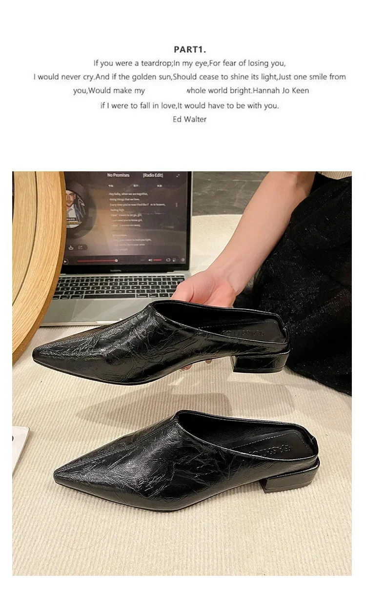 Hochhackige Einfache Damen-Baotou-Halbpantoffeln Spitze Sommer-Abendschuhe Einfarbige Hohe Absätze Schwarze Schuhe – Detail 7