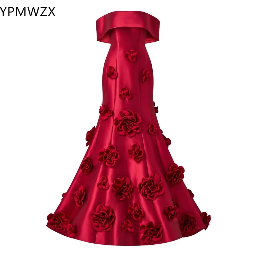 

Customized Party Dress Occasion Prom Gown YPMWZX Off-the-shoulder Mermaid Floor Length Skirts Applique 3D Flower Bespoke Occasi