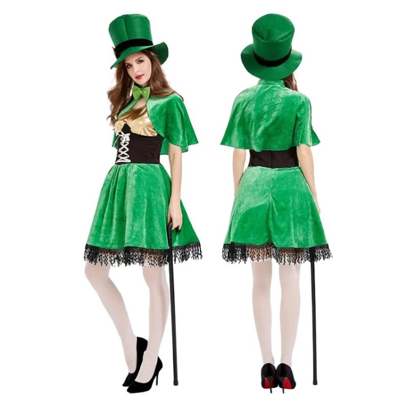 St. Patrick\'s Day Costumes Irish Leprechaun Dwarf Women Performance Dress Saint Patrick Day Home Party Cosplay Clothes for Girls