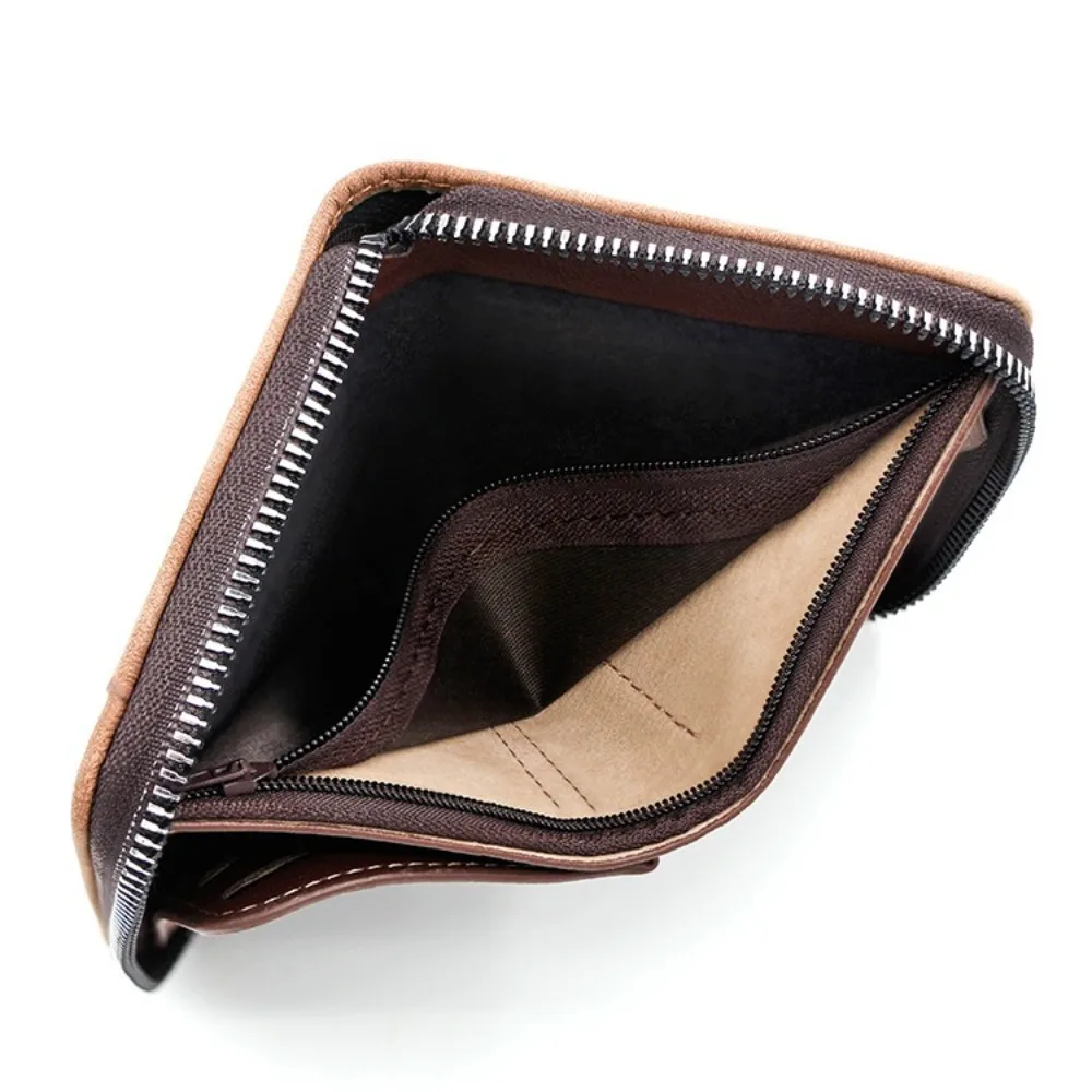 Portable PU Leather Short Zipper Wallet Solid Color Retro Frosted Billfold Holder Button Cash Clamp Men's Coin Purse Shopping