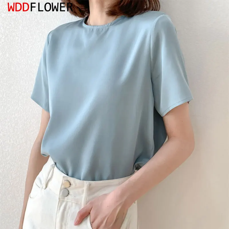 Women Silk T-shirt 93% Mulberry Silk 7% Spandex 26 Momme Thick Solid Colors Base Top Pullover Blouse M L XL XXL MM886