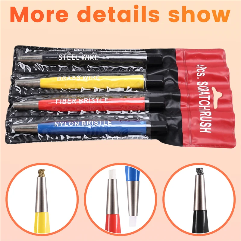 ABNL 4 pièces ensemble de stylos à brosse à gratter pré-P ponçage fibre de verre acier laiton Nylon multifonction enlevant la Corrosion et la rouille bijoux