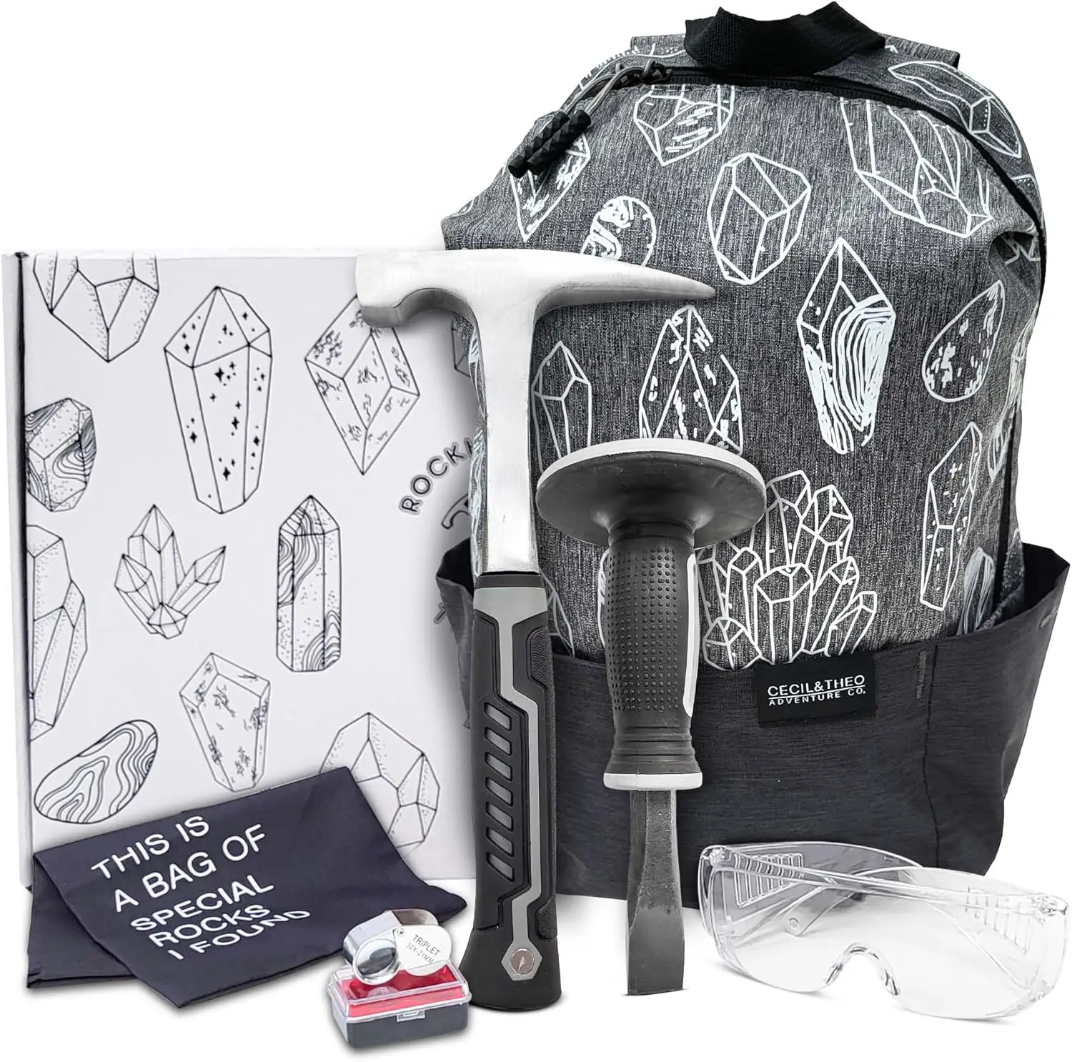 

Rock Collecting Tool Kit for Adults - 6-Piece Geology Set with Hammer, Chisel & Backpack