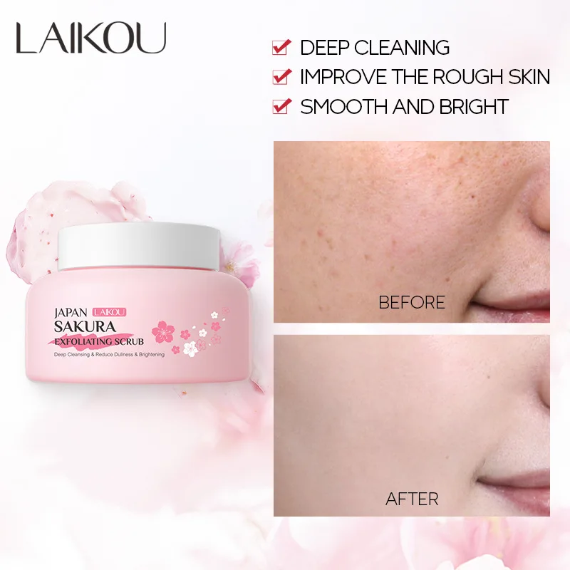 LAIKOU Sakura Peeling Exfoliating Scrub Blackhead Dead Skin Remove Soften Face Body Cleanser Pores Cleansing Gel Exfoliator 100g