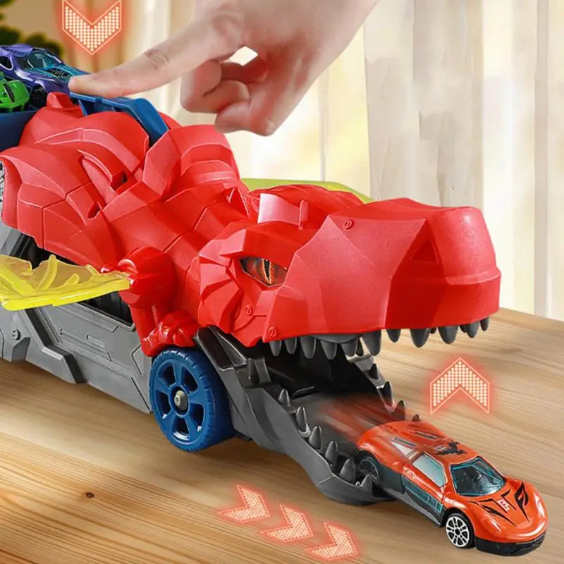 Dinosaur Toys car for Kids Creative Dino Carrier Truck Funny Alloy car model With 6 ejection Racing Vehicles Puzzle game