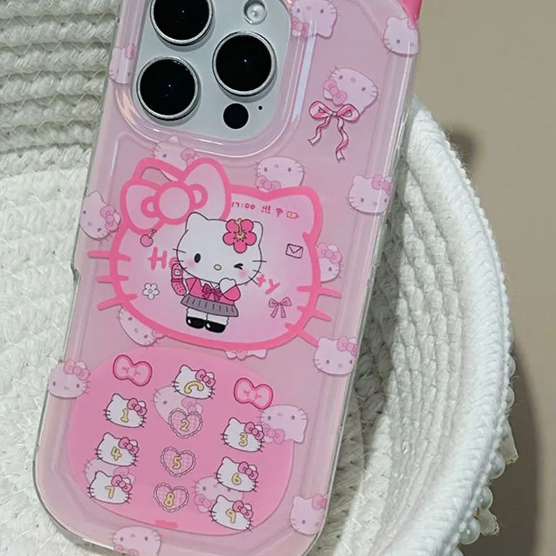 Cute Hello Kitty Phone Case Korean Japanese Style Retro Telephone Anti Drop for IPhone 14 15 16 17 Pro Max Protective Cover Gift image 5