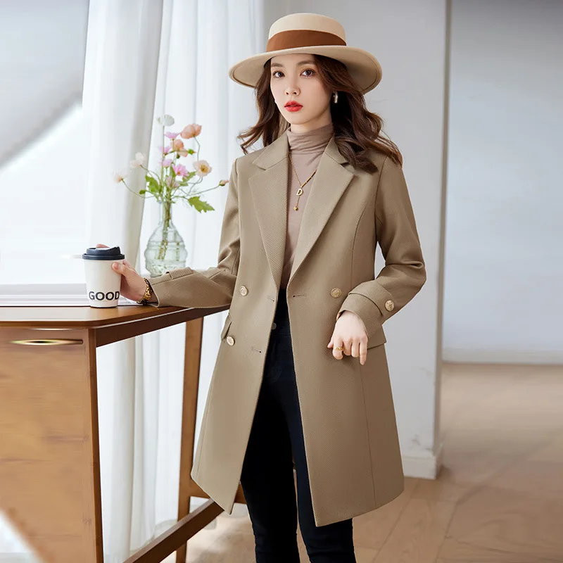 New Women Formal Blazer Coat Autumn Winter Jacket Female Double Button Office Coat Ladies Work Wear Mid Long Blazer Outerwear