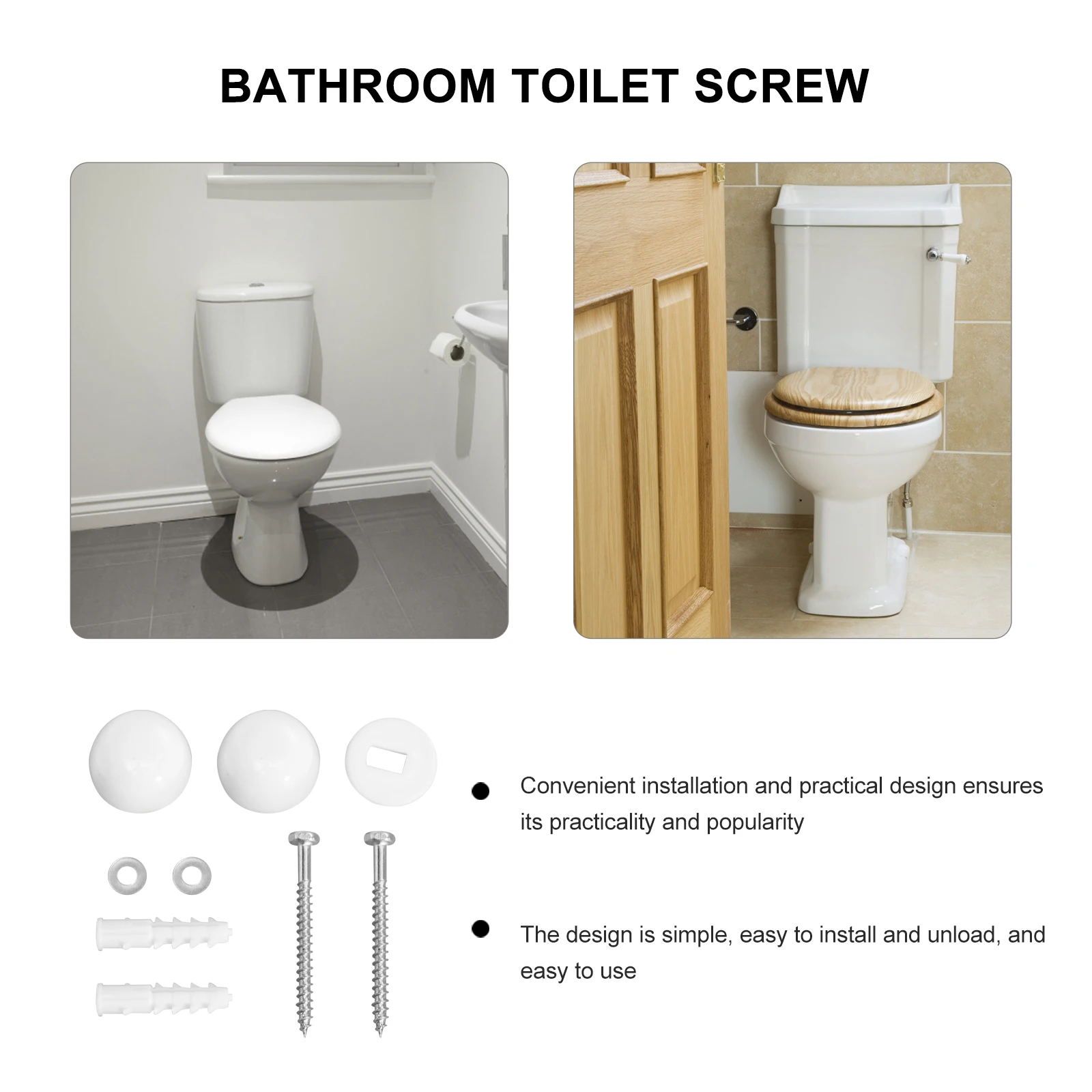 

Toilet Screw Decorative Nut Cover White 2 Sets Bathroom Expansion Bolts Washer Nuts Plastic Iron High Strength Universal Design