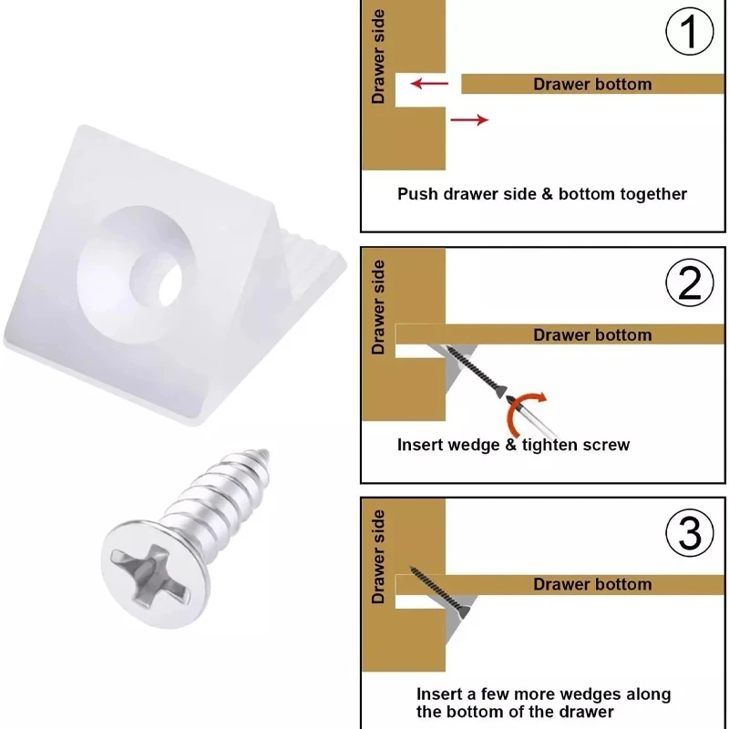 20/40/60/80pcs Drawer Wedges With Screws For Bottom Support Plastic Repair Cabinets Bookshelves Angle Code Bracket Fastener